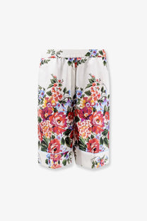 Dolce &amp; Gabbana women’s silk shorts white with vibrant red pink and purple floral print on light fabric