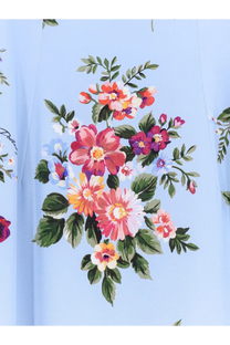 Light blue Dolce &amp; Gabbana women’s silk stretch dress with vibrant pink orange purple floral print and green leaves