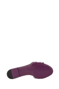 Dolce &amp; Gabbana women’s purple satin slide sandal with embroidered strap and black rubber heel cap