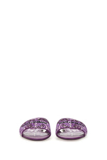 Dolce &amp; Gabbana women’s purple translucent slide sandals with paisley pattern and branded detailing