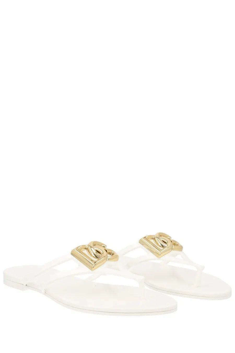 Clear plastic dolce and gabbana women’s slide flip-flops with gold-tone metallic logo buckles in white