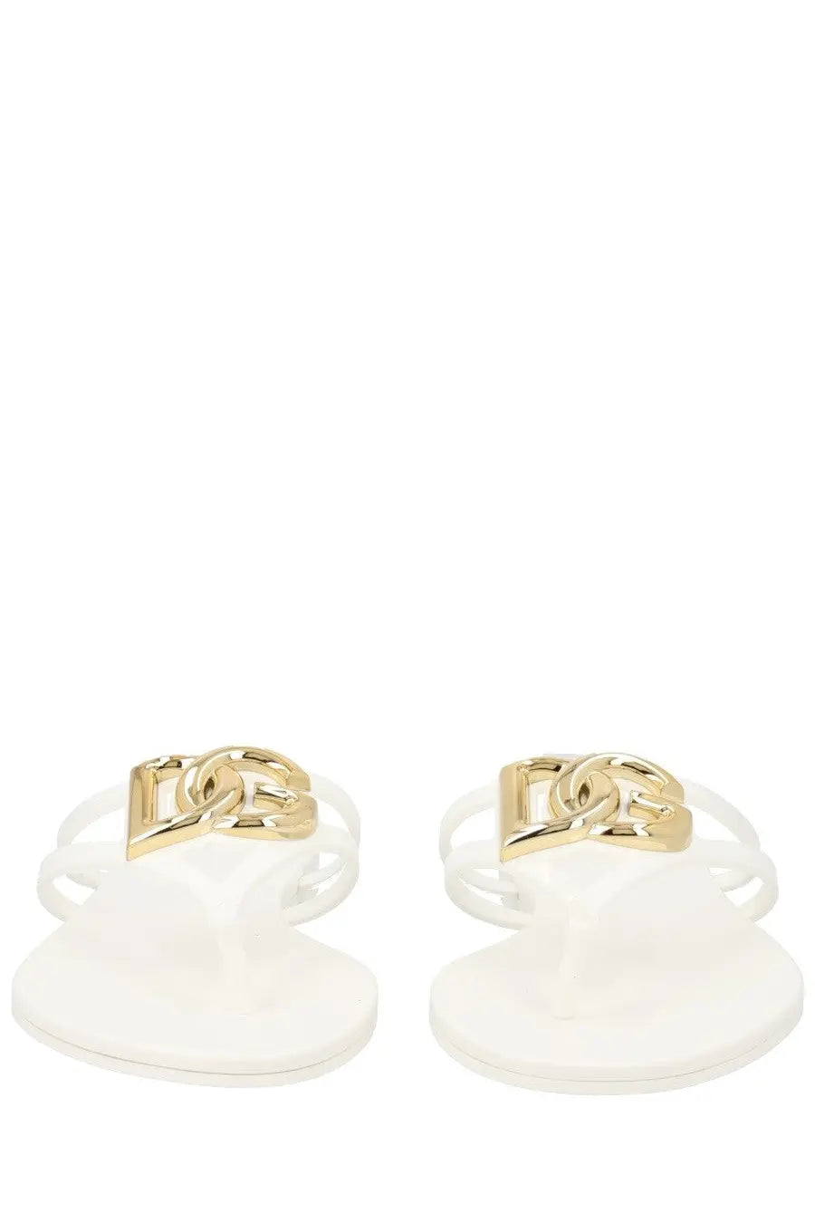 Dolce &amp; gabbana women’s white rubber flip-flops with gold-tone interlocking d logo hardware slides