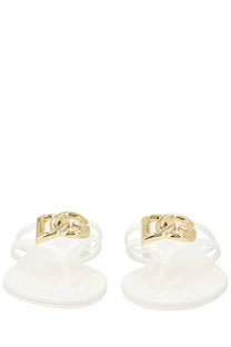Dolce &amp; gabbana women’s white rubber flip-flops with gold-tone interlocking d logo hardware slides