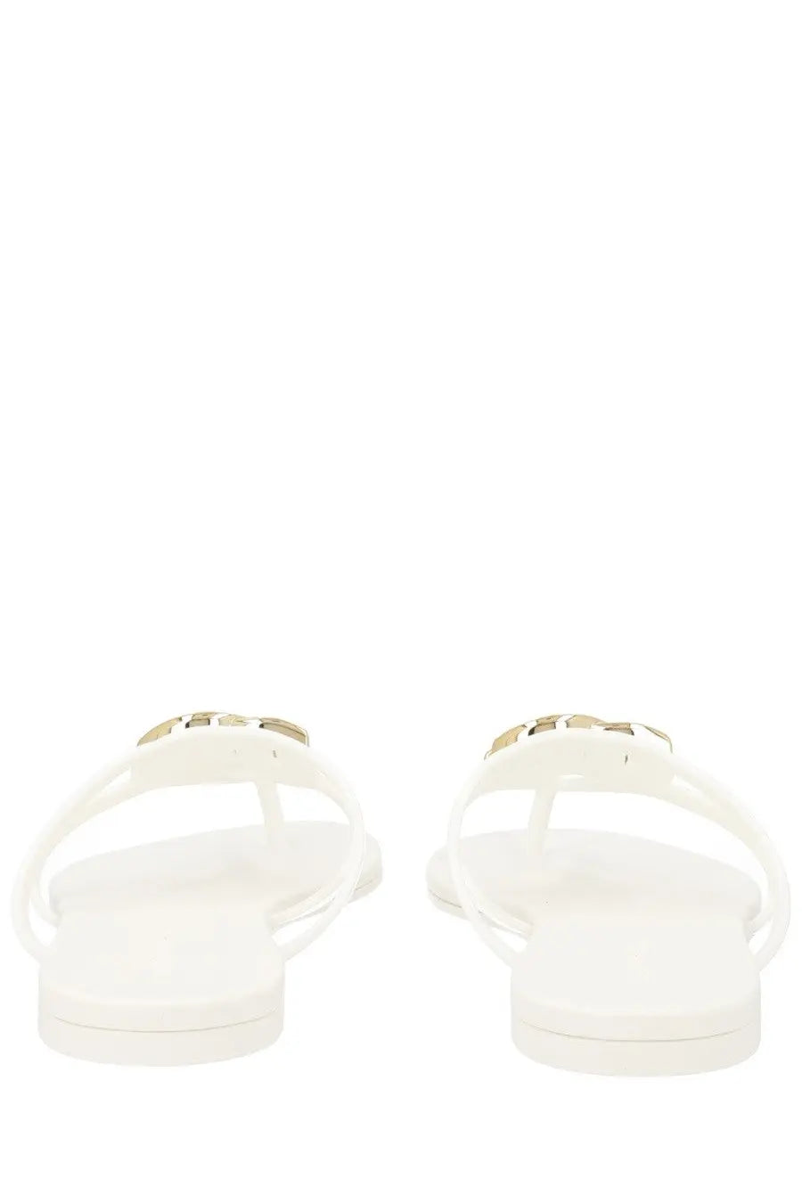 Dolce &amp; gabbana women’s slide white rubber flip-flops with gold-tone metal buckles for casual wear