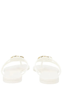 Dolce &amp; gabbana women’s slide white rubber flip-flops with gold-tone metal buckles for casual wear