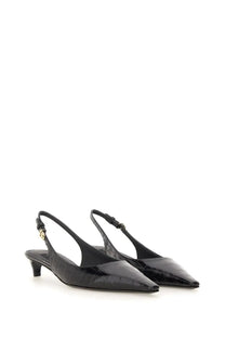 Dolce &amp; Gabbana women’s black croc-embossed leather slingback pumps with gold-tone buckle detail