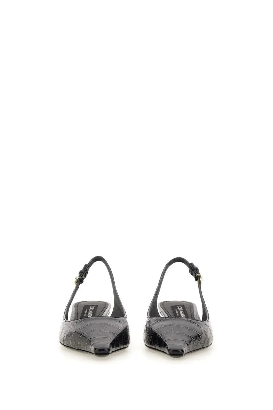 Dolce &amp; Gabbana women’s slingback flats in black crocodile embossed leather with open back design