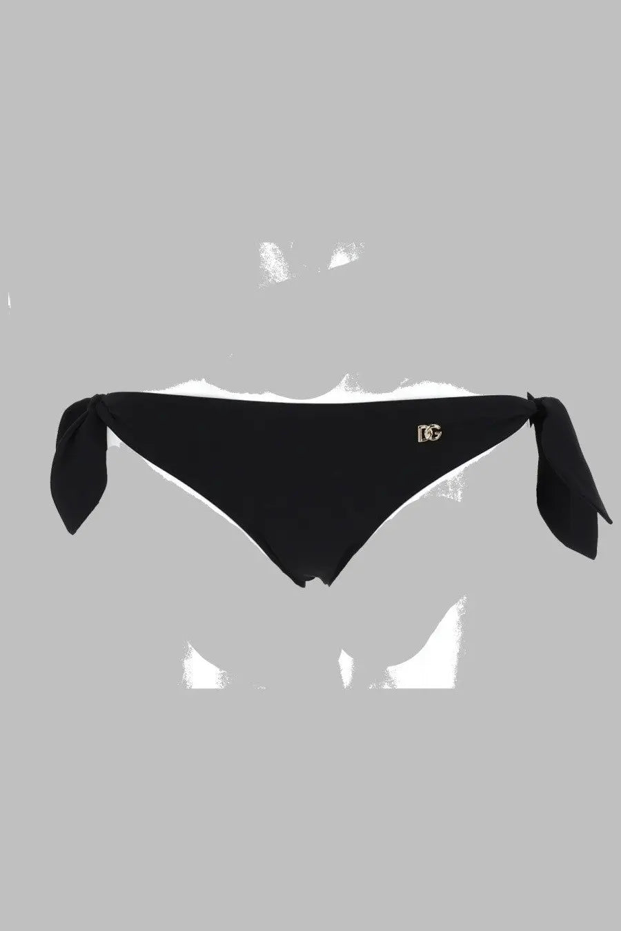 Dolce &amp; gabbana women’s black slip bikini bottom with tied side ties and gold logo emblem visible on front side