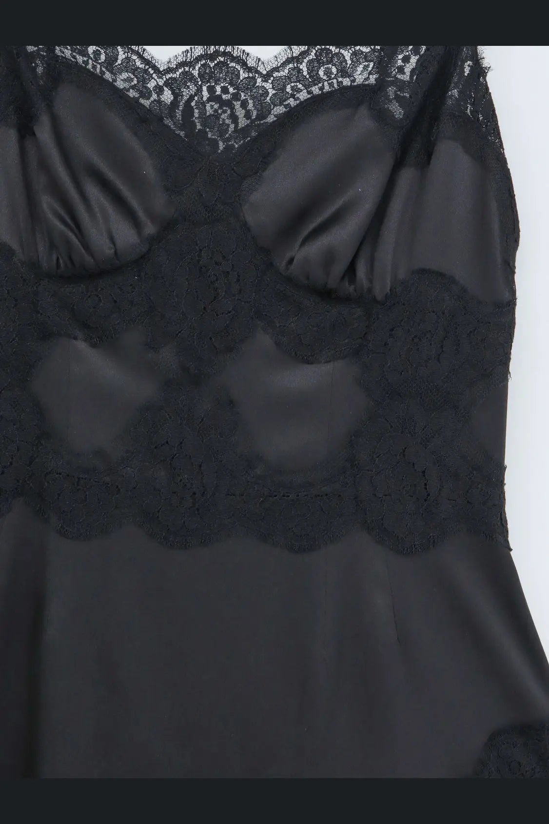 Dolce &amp; Gabbana women’s black satin camisole with intricate lace detailing and floral appliqués slip dress
