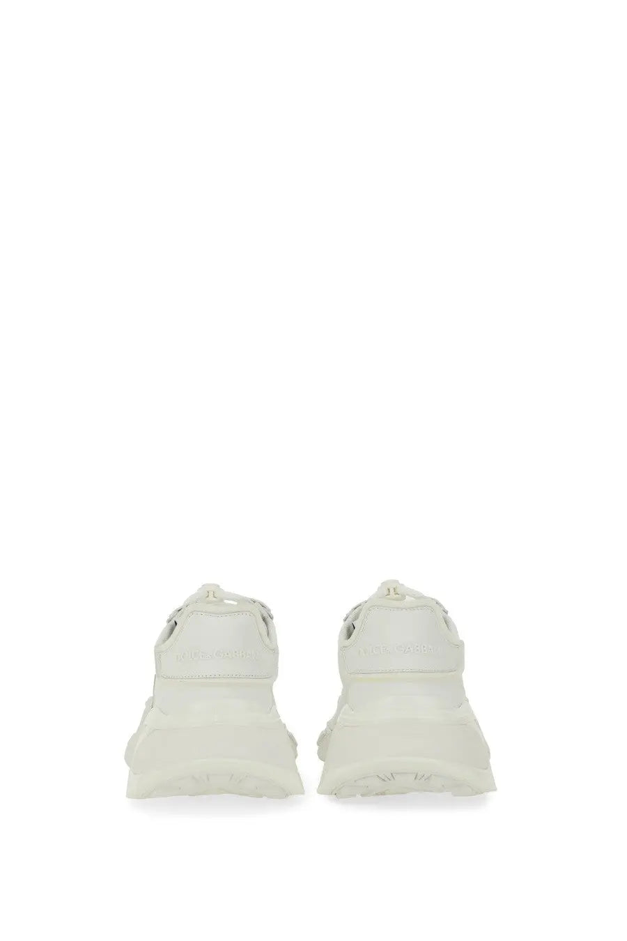 Dolce &amp; gabbana women’s white chunky sneakers with sleek minimalist design and subtle heel branding back view