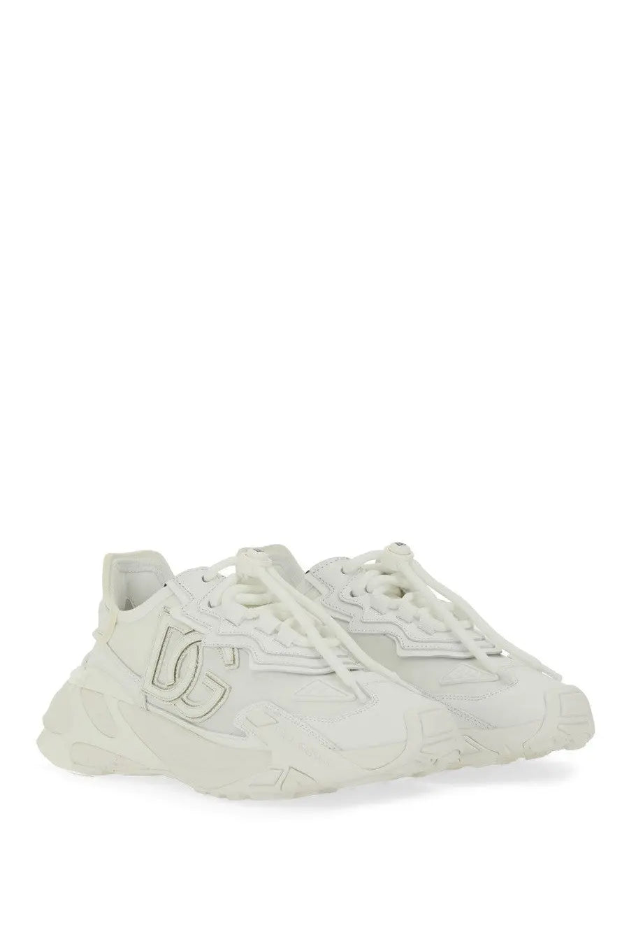 Dolce &amp; Gabbana women’s white dc sneakers with chunky layered design and subtle metallic logo detailing