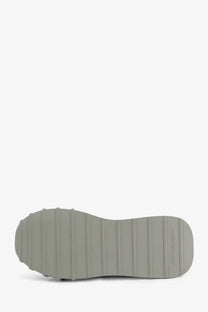 Back view of dolce &amp; gabbana women’s white nylon suede sneakers with gray rubber sole and embossed logo on heel