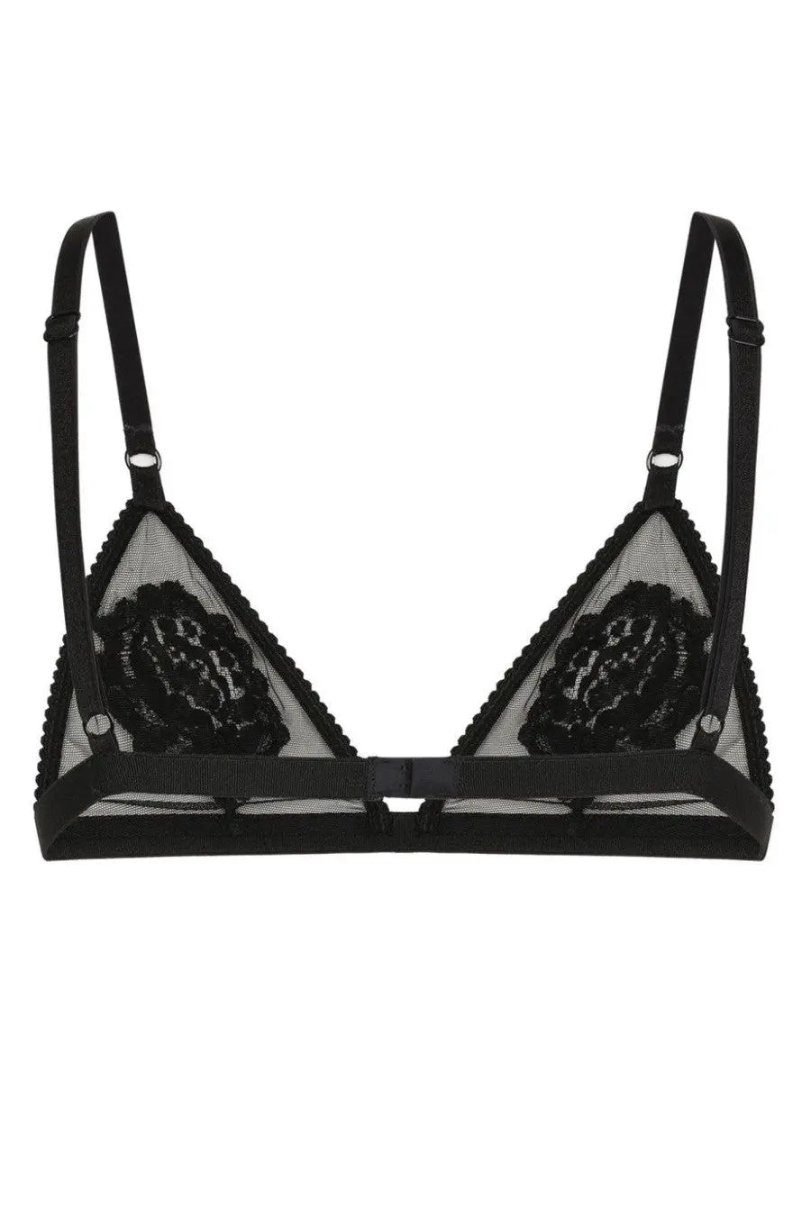 Dolce &amp; Gabbana women’s black soft cup triangle bra with sheer mesh panels and adjustable straps