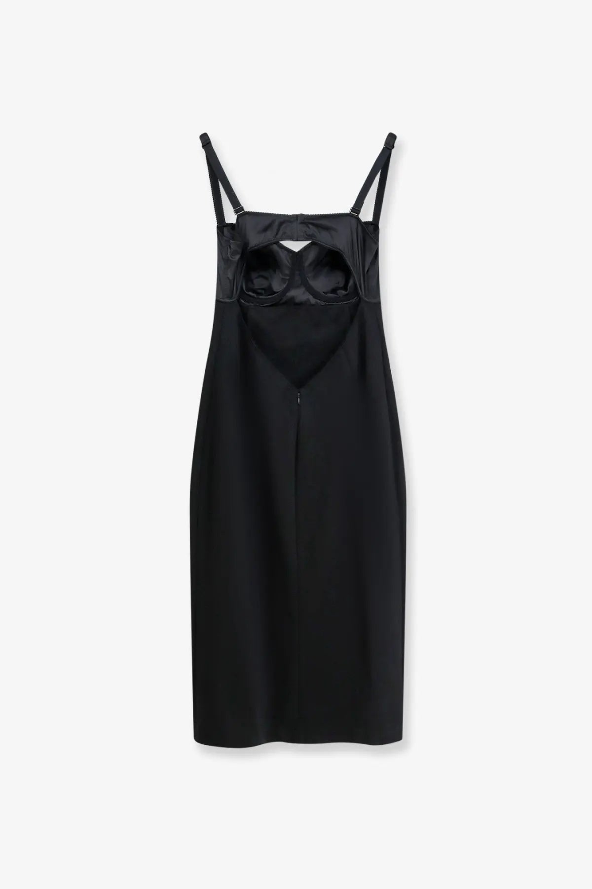 Dolce &amp; Gabbana women’s black satin slip dress with thin spaghetti straps and a cut-out bodice design