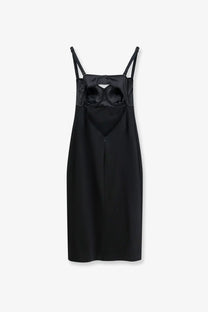 Dolce &amp; Gabbana women’s black satin slip dress with thin spaghetti straps and a cut-out bodice design