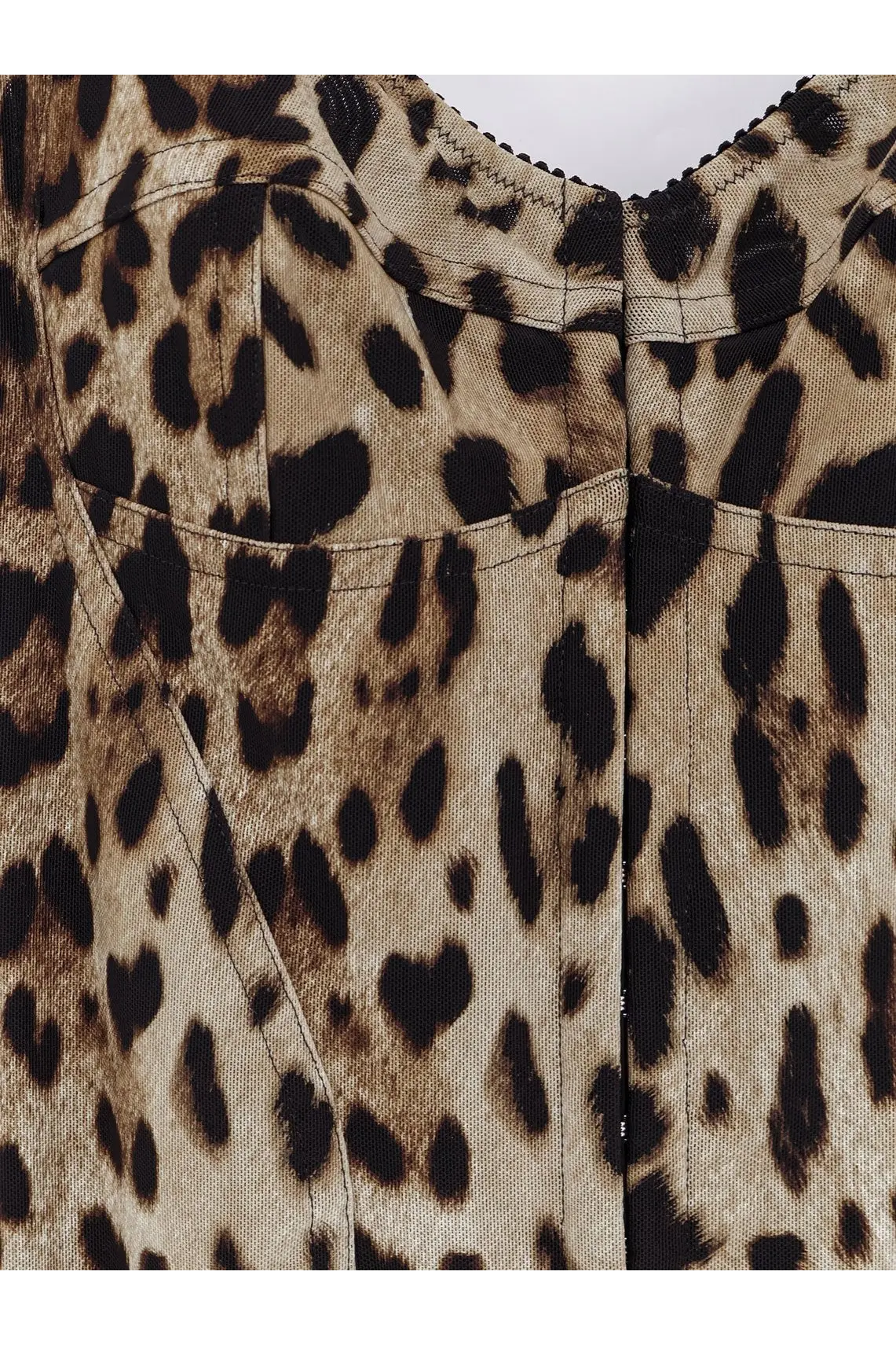 Dolce &amp; Gabbana women’s stretch fabric long dress in beige and black leopard print with a structured fitted design