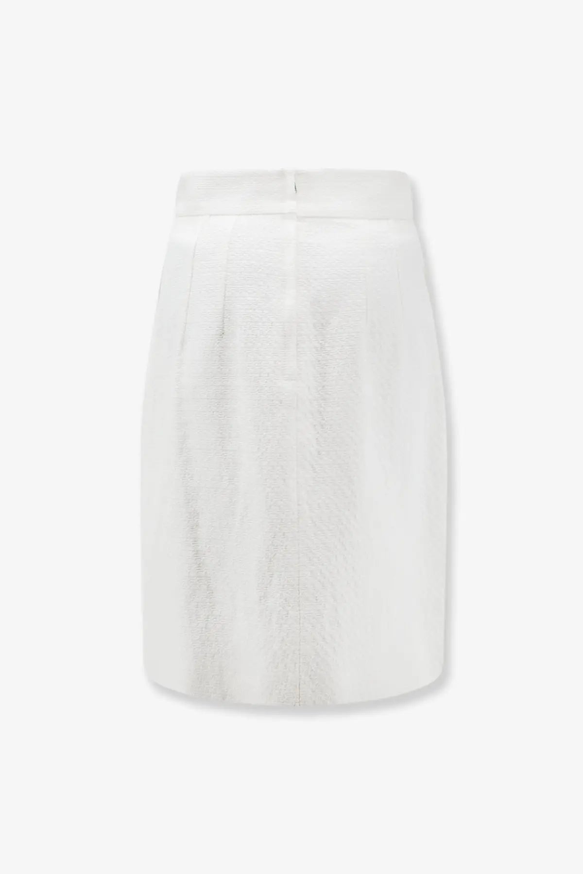 Dolce &amp; Gabbana women’s white stretch mat skirt featuring a crisp pleated design with a structured waistband and subtle texture
