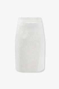 Dolce &amp; Gabbana women’s stretch mat skirt white crisp textured linen with clean tailored fit