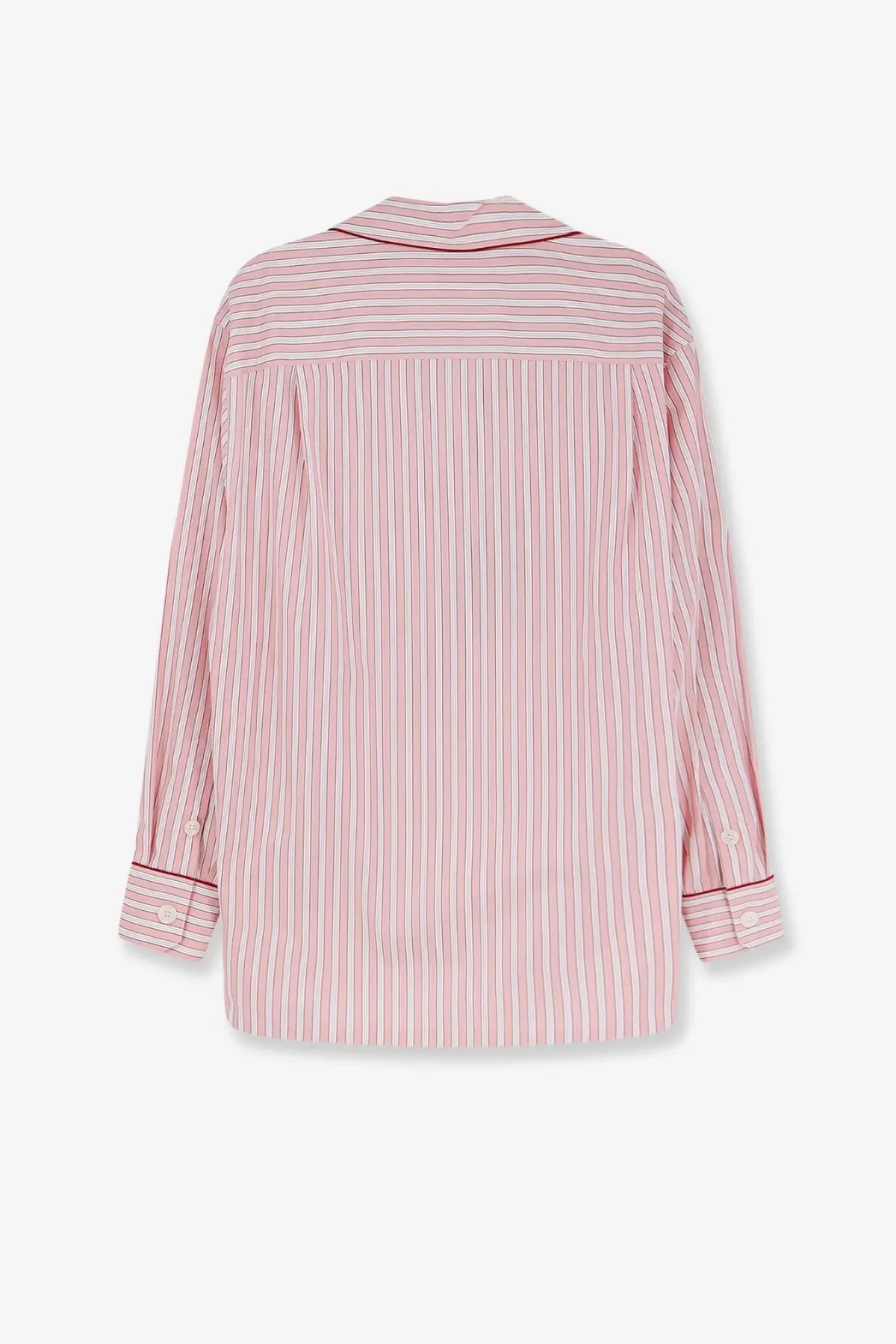 Dolce &amp; Gabbana women’s striped cotton pajama shirt in pink and white vertical stripes with long sleeves and collar