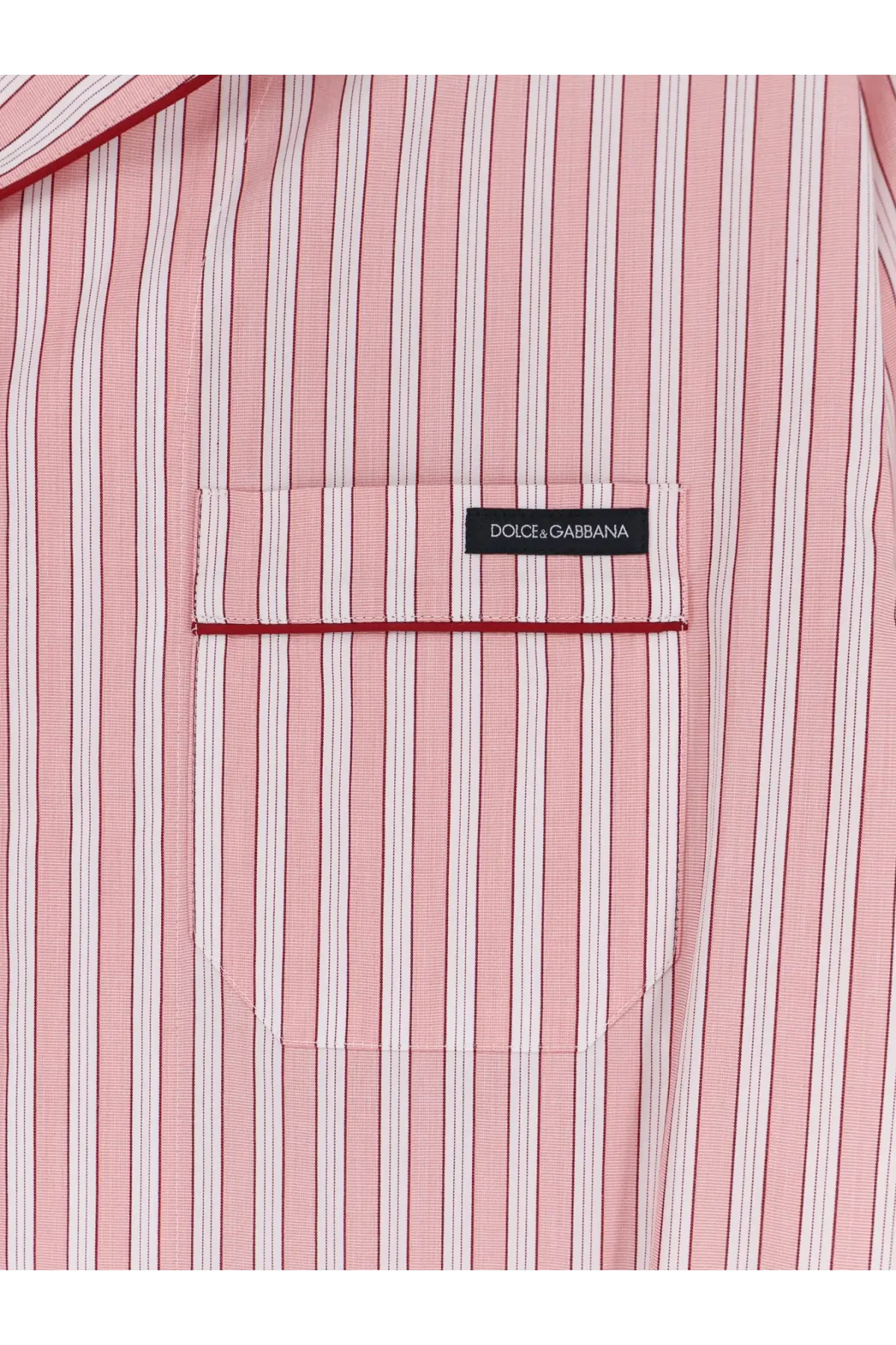 Dolce &amp; Gabbana women’s striped cotton pajama shirt with pink and white vertical stripes and black label on chest pocket