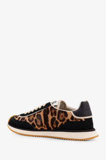 Dolce &amp; Gabbana women’s black suede sneakers with tan leopard print white laces and gum rubber sole