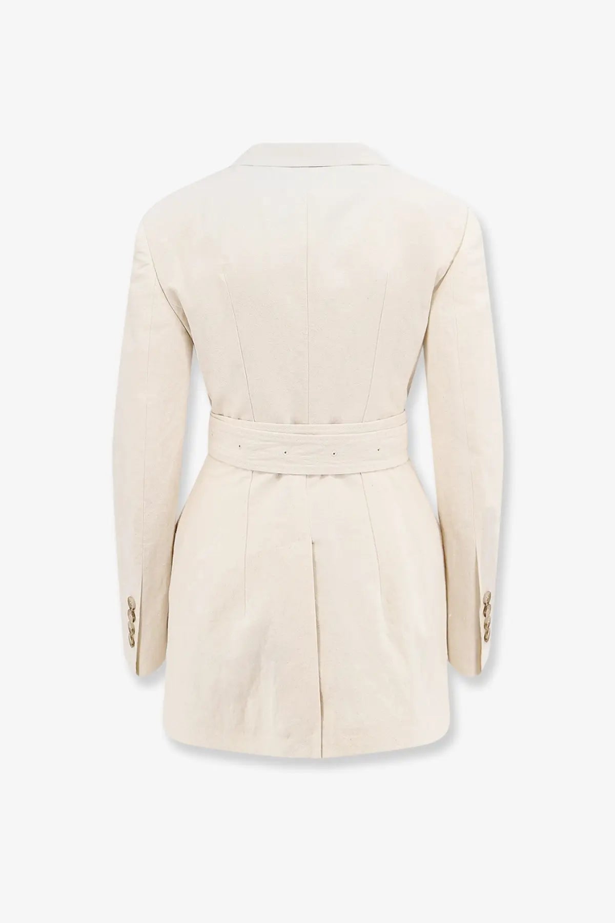 Dolce and Gabbana women’s cream tailored blazer with belted waist and vertical seam detailing in rustic canvas white