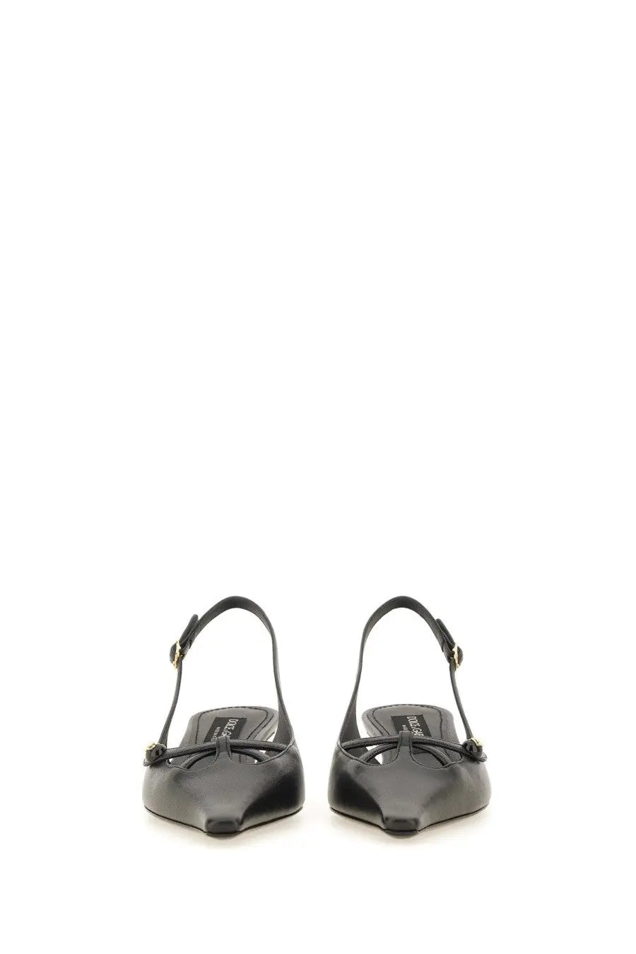 Dolce &amp; Gabbana women’s black leather slingback flats with bow detail at toe tassel slingback shoe