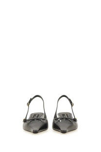 Dolce &amp; Gabbana women’s black leather slingback flats with bow detail at toe tassel slingback shoe