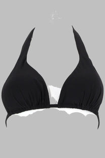 Dolce &amp; Gabbana women’s black halter bikini top with ruched fabric and scalloped edge in triangolo imbottito style