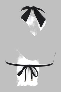 Dolce &amp; Gabbana women’s white halter top bikini with black ribbon ties and bow at the neckline