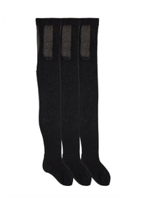Dolce &amp; Gabbana women’s tripack black thigh-high stockings with sheer lace panels and floral embroidery