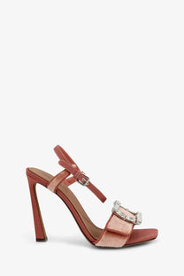 Dolce &amp; gabbana women’s dusty rose suede sandal with high stiletto heel and crystal-encrusted buckle