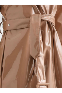 Dolce &amp; gabbana women’s vinyl pink trench coat with glossy taupe finish and matching belt and buckle