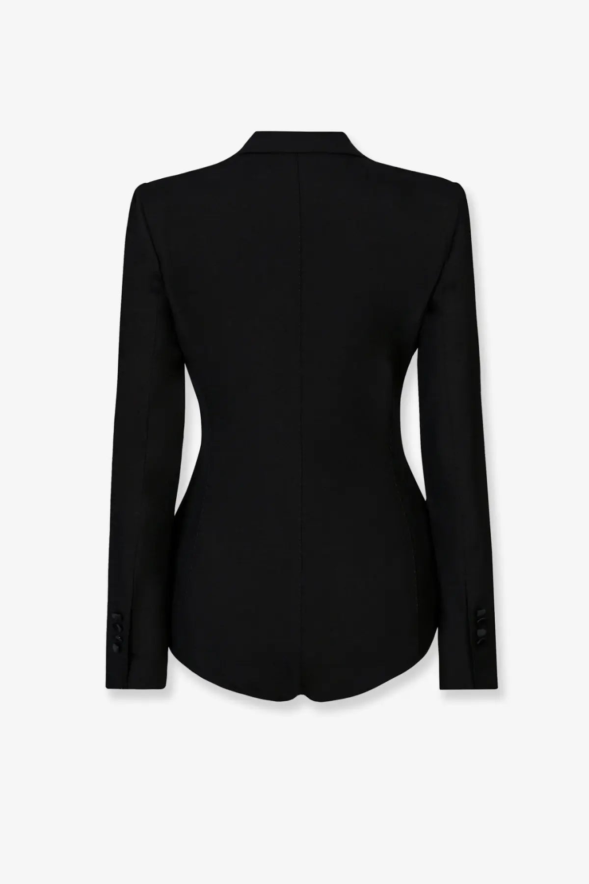 Dolce &amp; Gabbana women’s black virgin wool blend tuxedo blazer with structured shoulders and modern silhouette