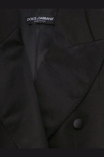 Dolce &amp; Gabbana women’s black virgin wool blend tuxedo blazer with sleek tailored design and subtle sheen