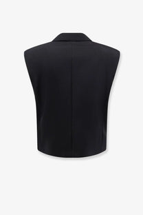 Dolce and gabbana women’s black sleeveless blazer vest with structured collar in virgin wool and silk blend