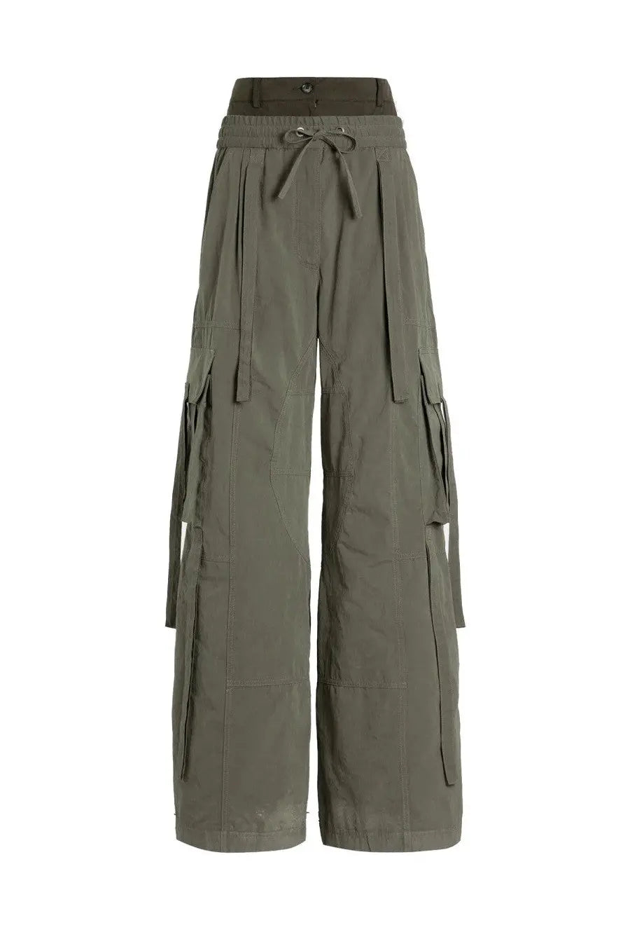 Dolce &amp; Gabbana women’s olive green waxed faille cargo pants with drawstring waistband and multiple side pockets
