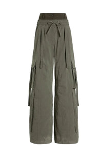 Dolce &amp; Gabbana women’s olive green waxed faille cargo pants with drawstring waistband and multiple side pockets