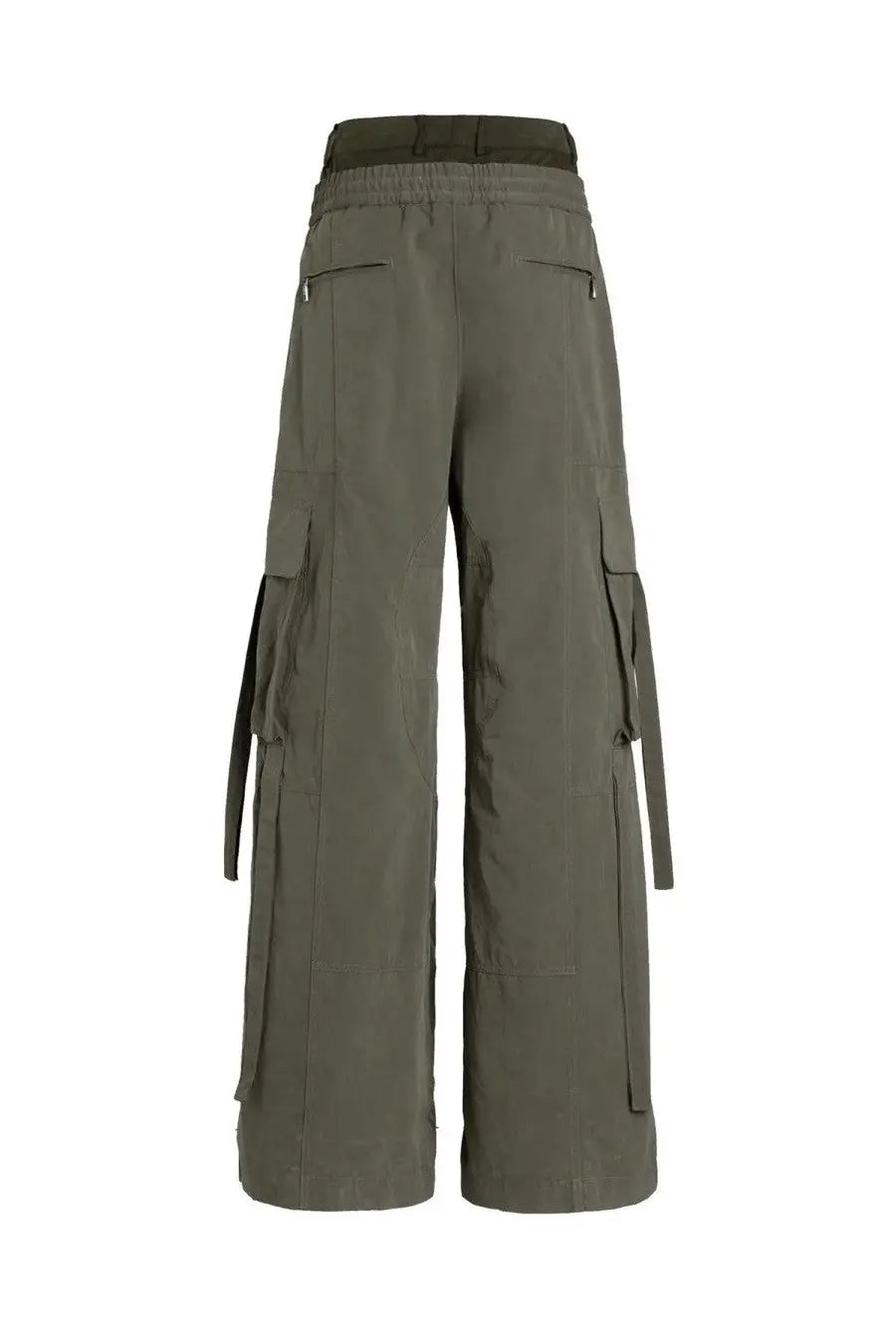 Dolce &amp; Gabbana women’s olive green waxed faille cargo pants with wide legs and side ties