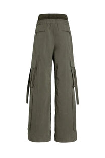 Dolce &amp; Gabbana women’s olive green waxed faille cargo pants with wide legs and side ties