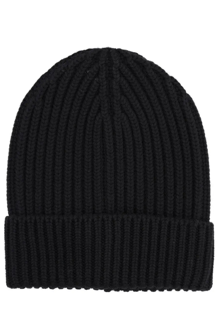 Dolce &amp; Gabbana women’s black wool cap with ribbed knit texture and folded cuff