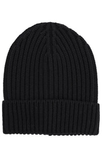 Dolce &amp; Gabbana women’s black wool cap with ribbed knit texture and folded cuff
