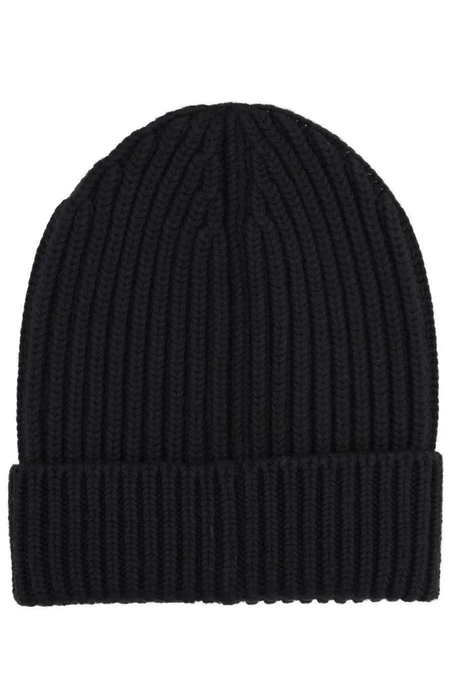 Dolce &amp; Gabbana women’s black wool cap featuring a ribbed knit design with a folded cuff for warmth and style
