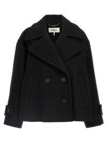 Chloé Double Breasted Wool Coat Black