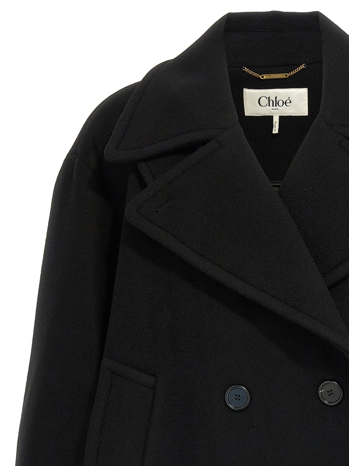 Chloé Double Breasted Wool Coat Black