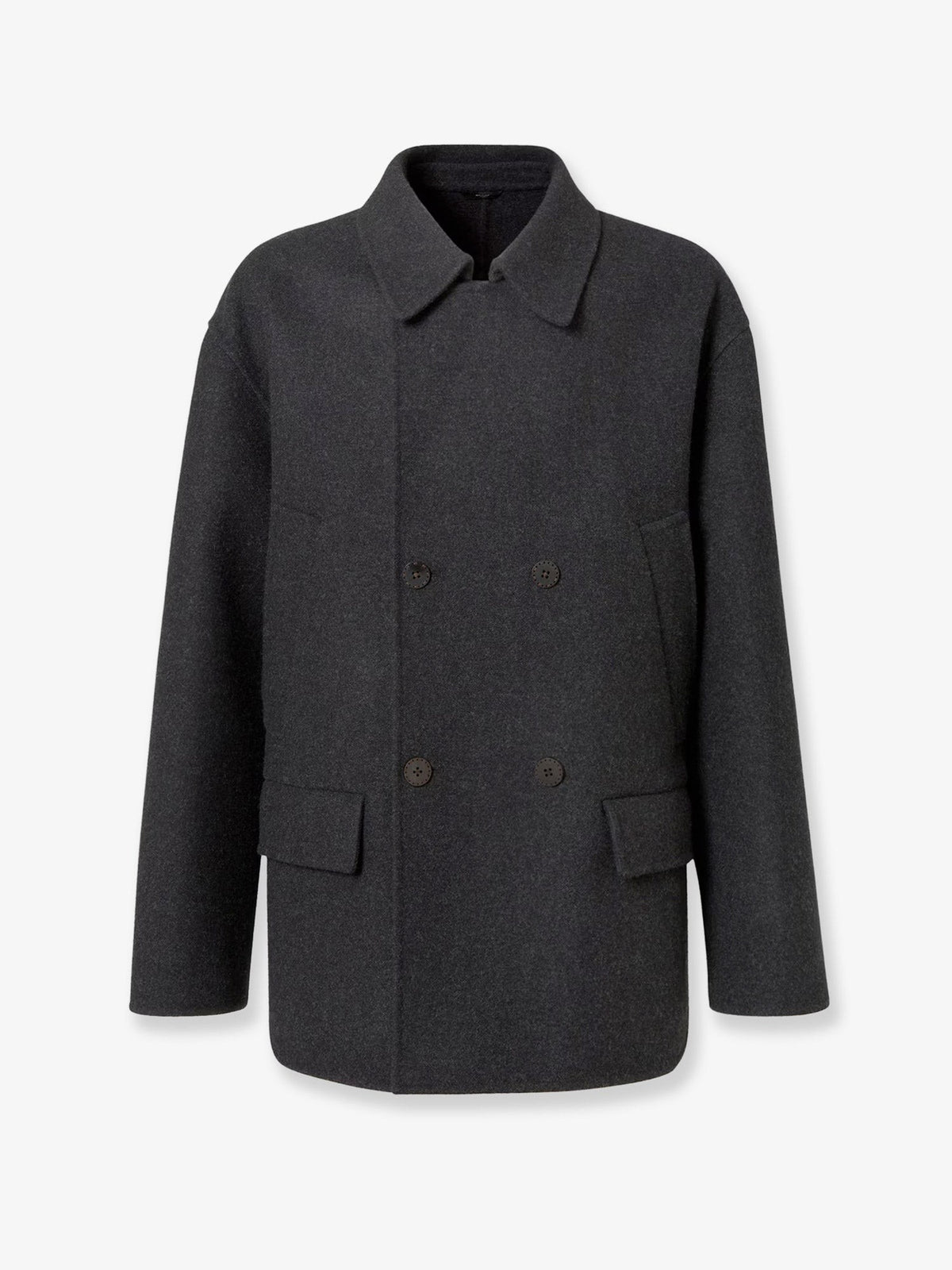 Fendi Men's Double Breasted Wool Felt Peacoat Grey
