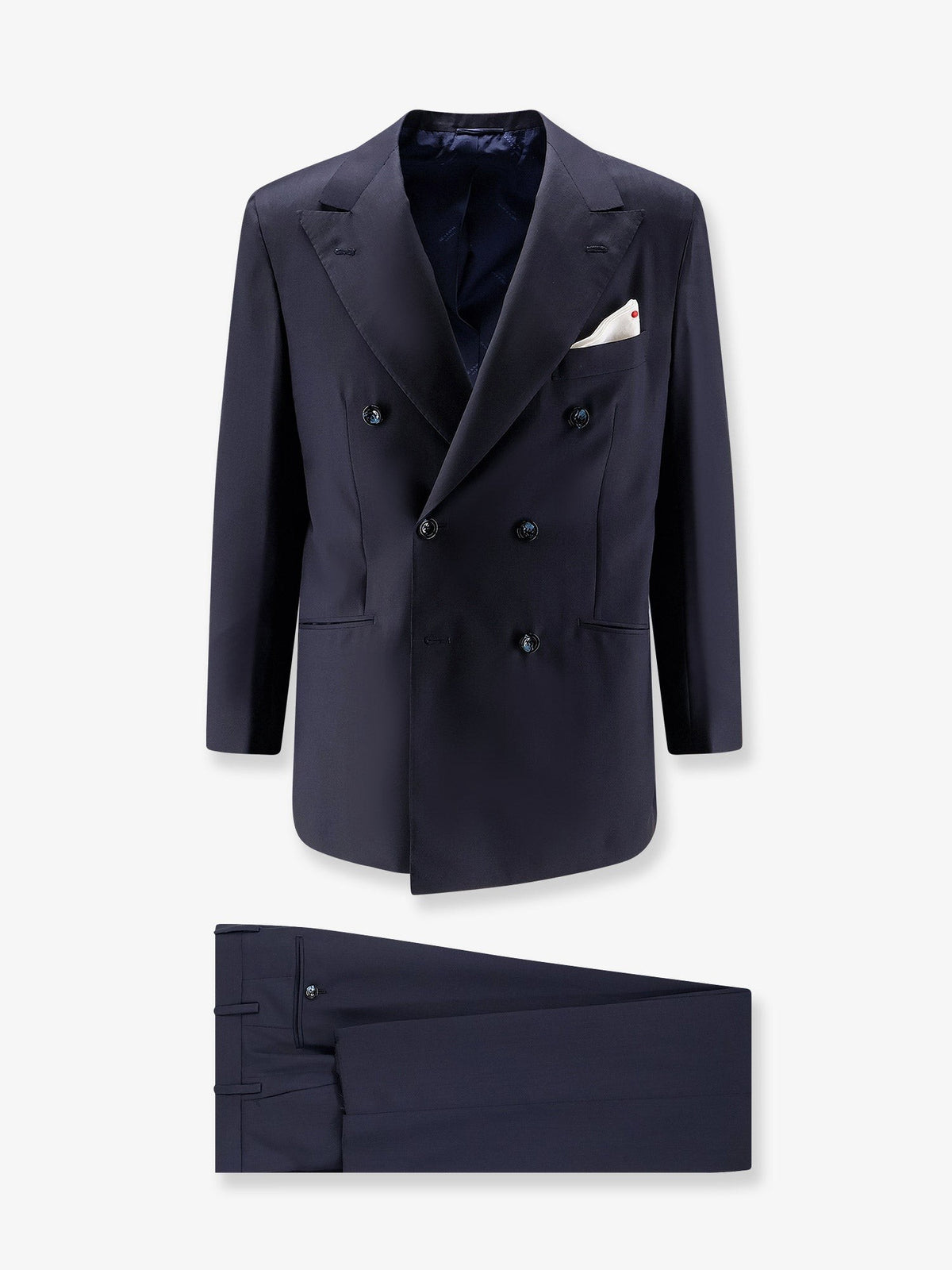 Kiton Men's Double Breasted Wool Suit Black