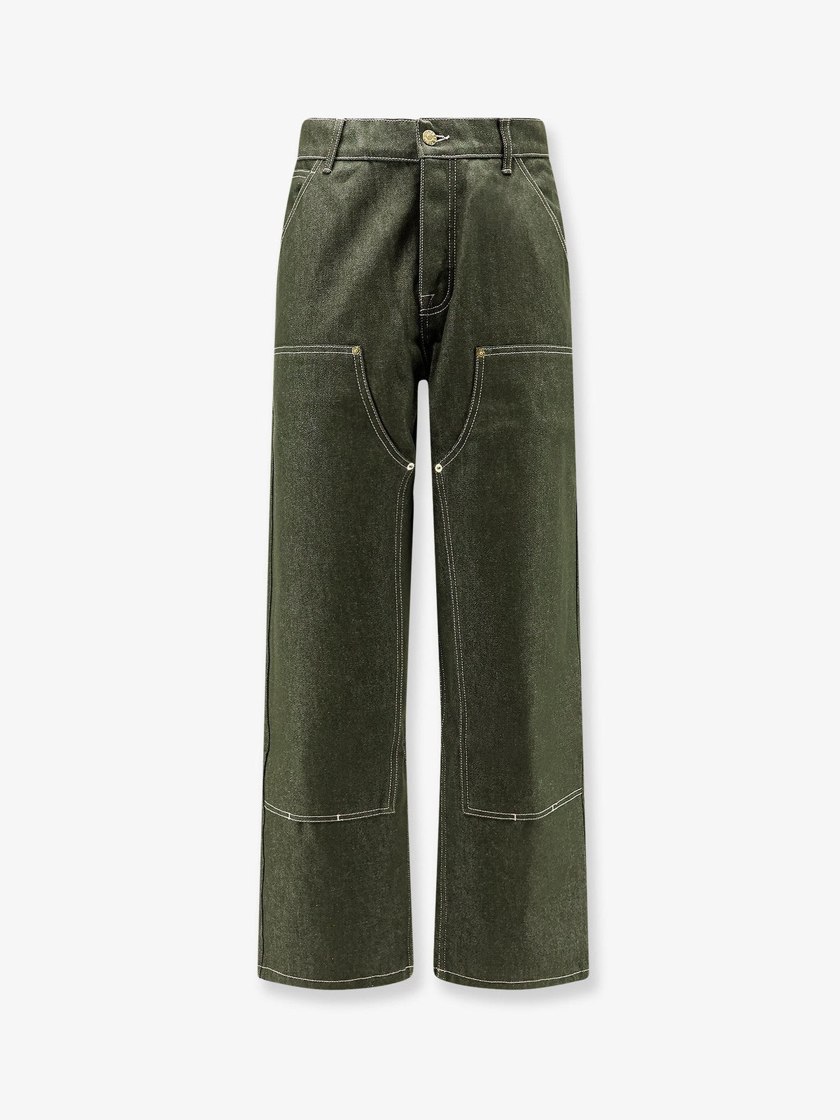 Walk In Paris Men's Double Knee Green Denim Trousers Green