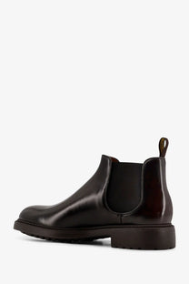 Doucal’s men’s beatles leather boots gold in dark brown with chunky rubber sole and elastic side panels