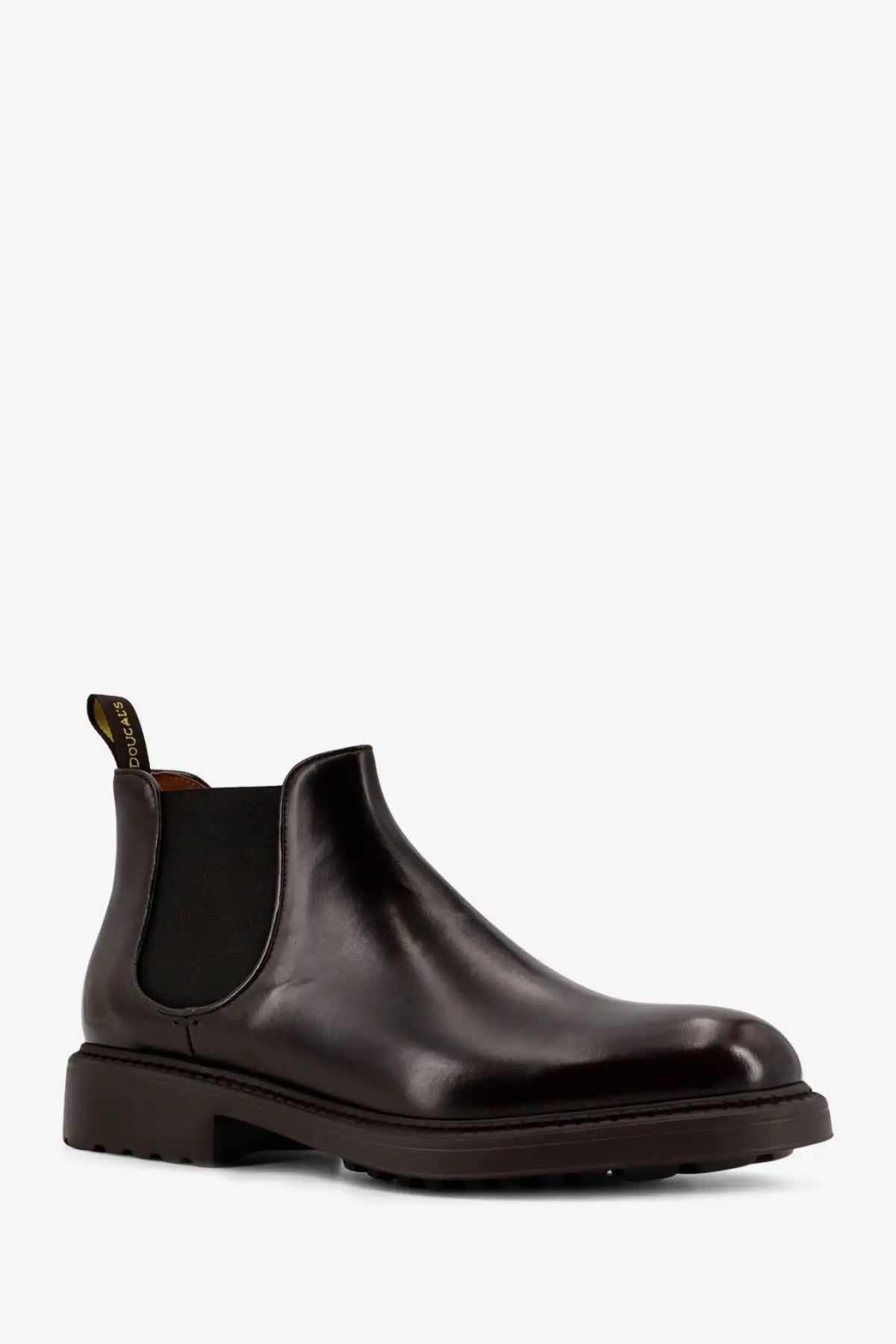 Doucal’s men’s Beatles leather boots in dark brown with chunky soles and elastic side panels